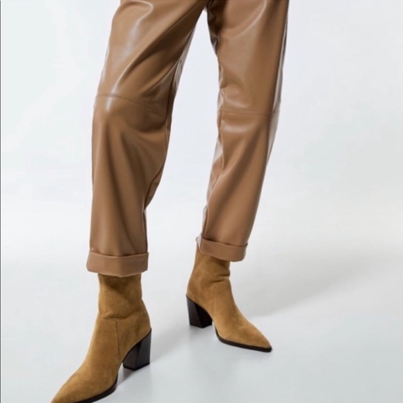 ZARA Soft Split Genuine Leather Heeled Ankle Boots - Picture 2 of 10